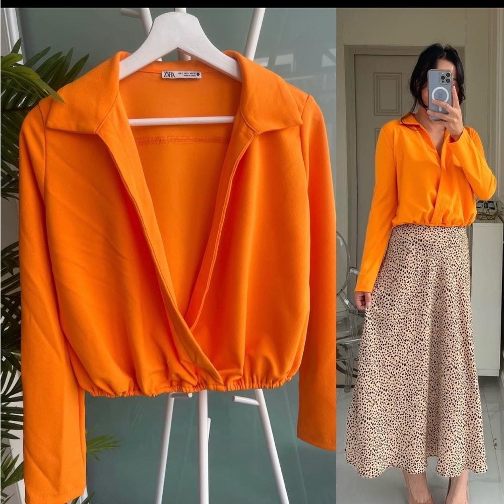 NWT Zara Wrap Orange Blouse size Medium reg $36
